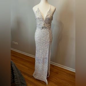 Whitney Velvet Sequin Maxi Dress in White Iridescent